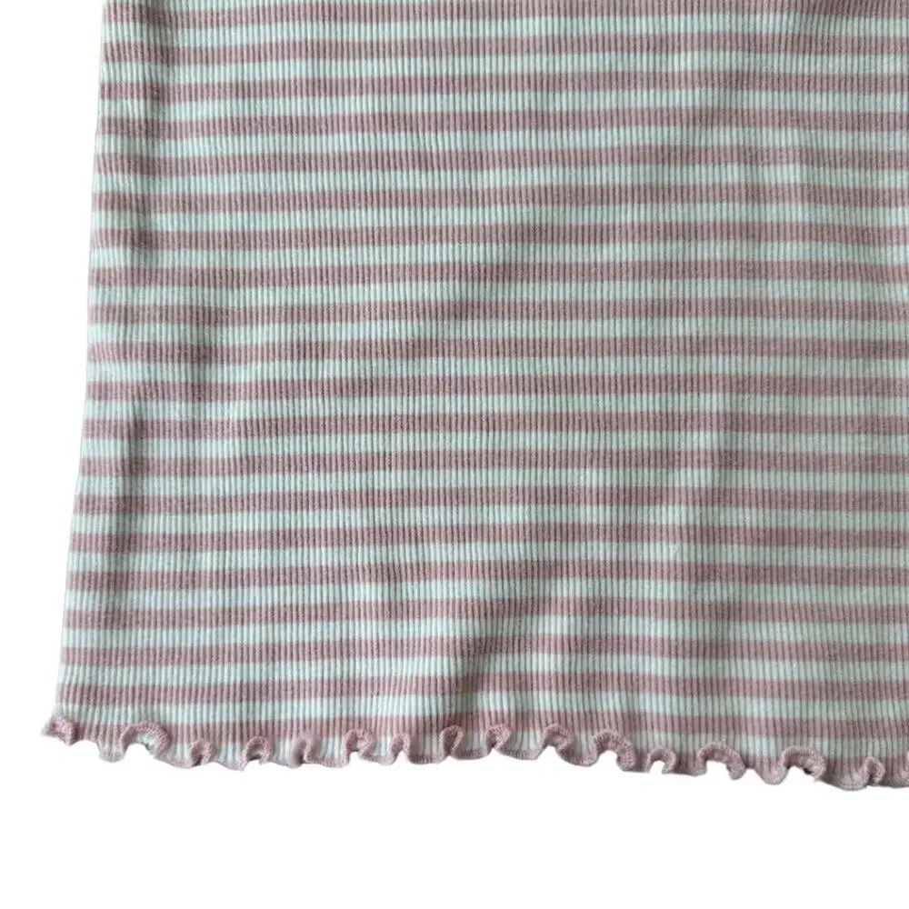 GAP Ribbed Short Sleeve T Shirt White and Pink 5T